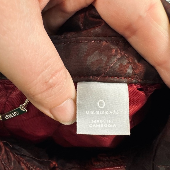 Chico's Burgundy Coat Long Quilted Animal-Print Sz 0 Small 4/6 - Picture 4 of 6